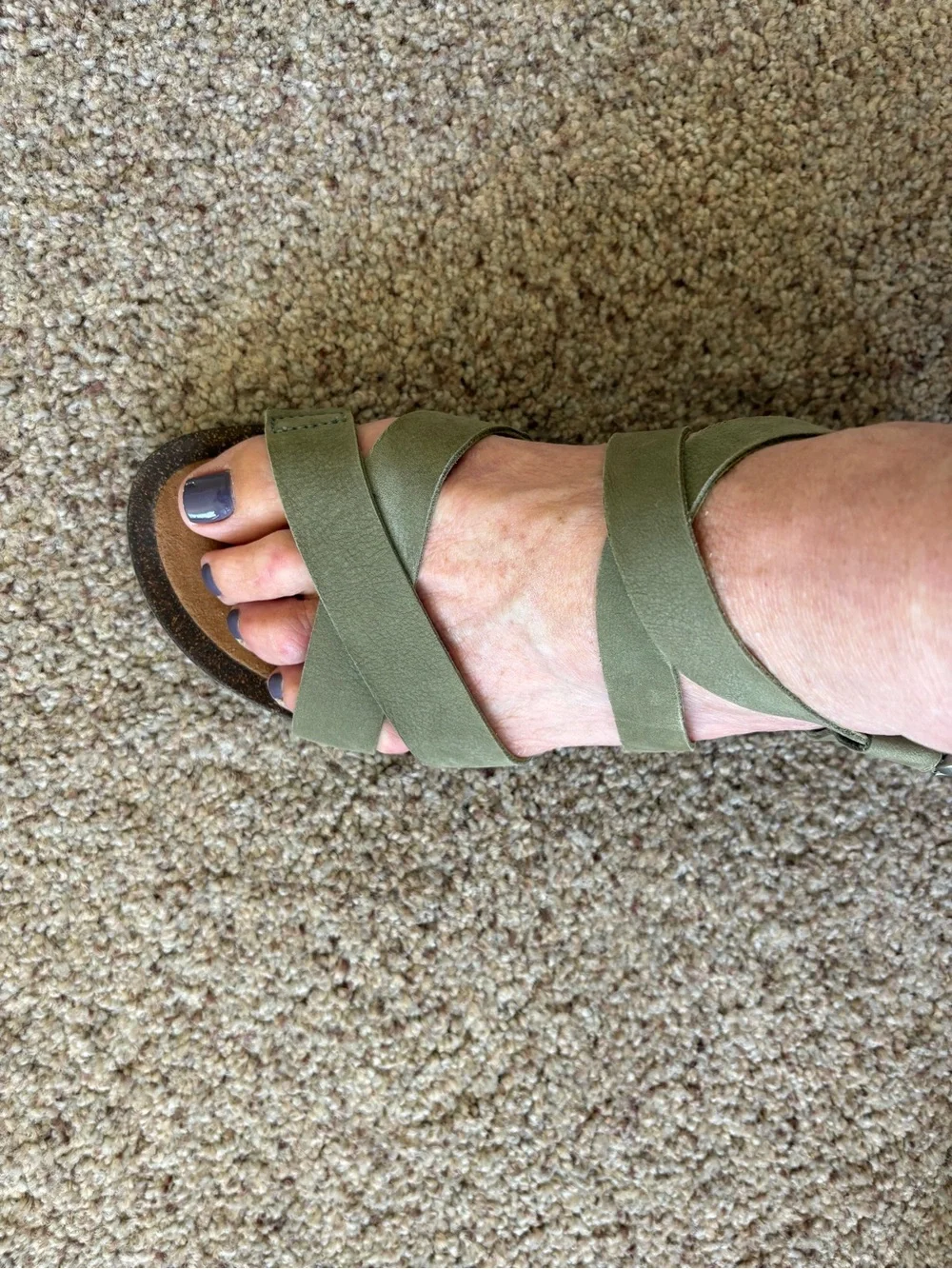 Teva Mahonia Cross Strap Wedge Sandal. Olive Green Suede Strap.